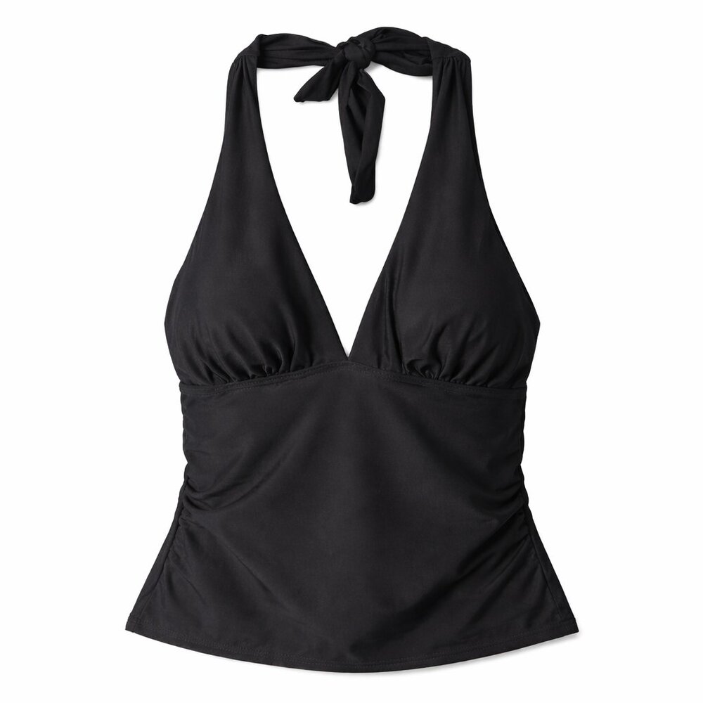 161.🆕Small Black Cupshe Ruched Halter Swim Tankini Top  Only NWT